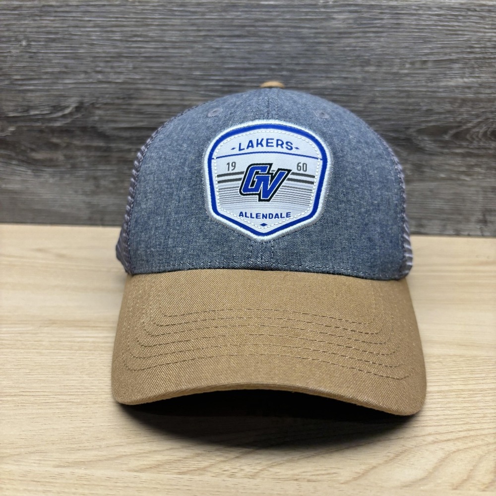 Grand Valley State Lakers Hat Cap Strap Back Mens Gray Tan Trucker Mesh NCAA
